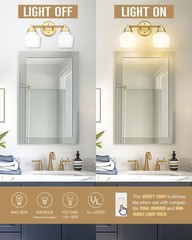 Emak Modern Gold Bathroom Light Fixtures, 2-Light Vanity Lights with Milk Gla…