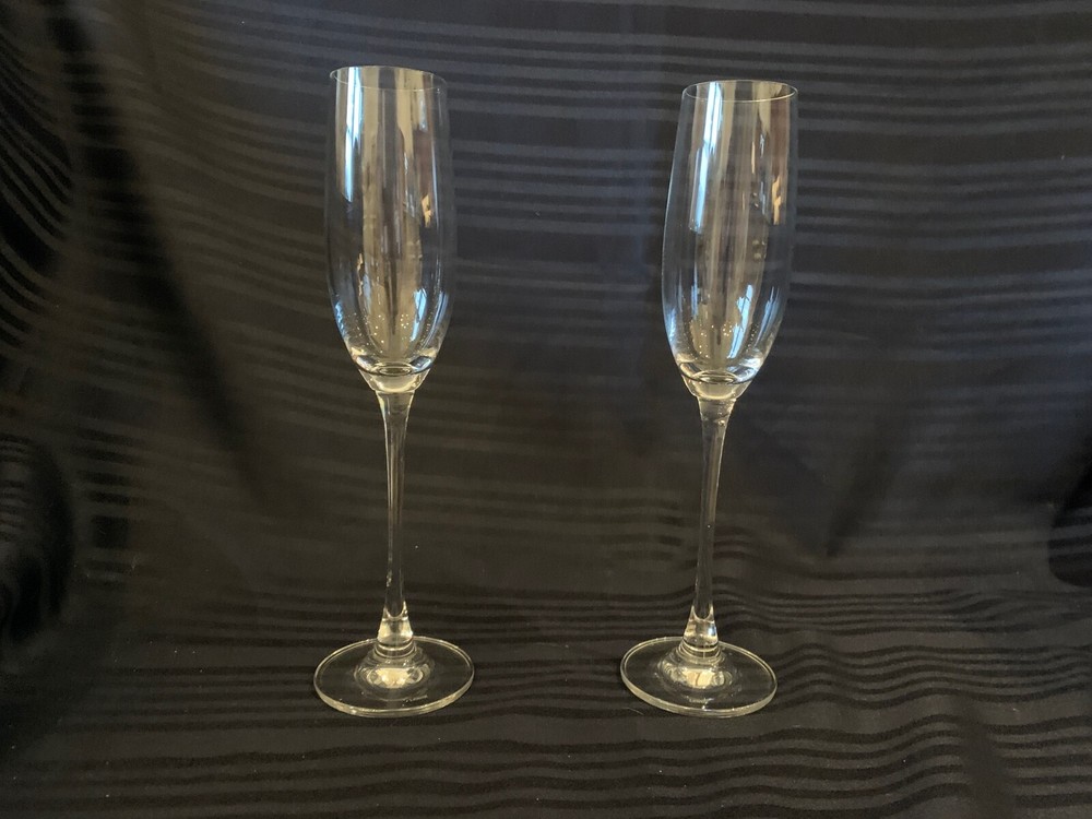 Lenox Crystal Champagne Flutes set of 2 Glasses Simple Pattern New