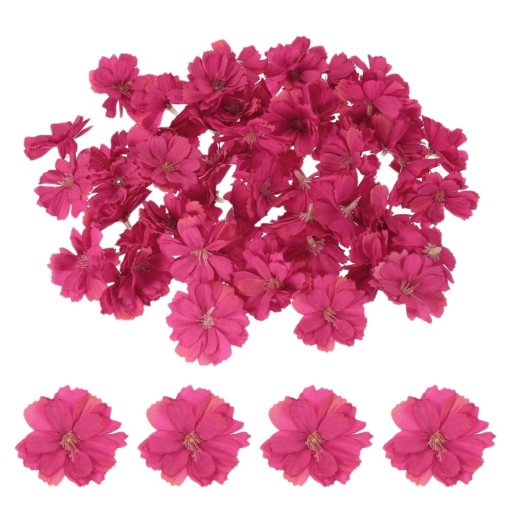100Pcs Fake Silk Flower Heads Artificial Cherry Blossom Wedding Rose Red