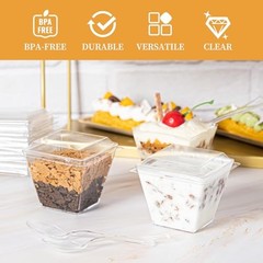60Pack Plastic Dessert Cups with Lids and Spoons, Mini Plastic 4oz With Lids