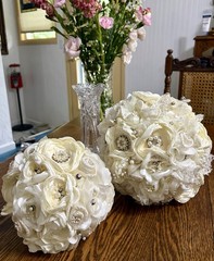 CLASSY Wedding Bouquet with Additional “Tossing”Bouquet~Pearls,Rhinestones,Lace