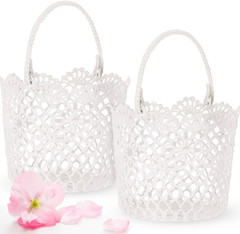2 Pieces Flower Girl Basket for Wedding Small White Basket with Handle for Weddi