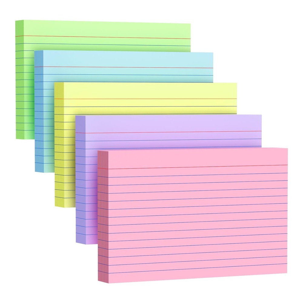200 Count Index Cards 4×6 Inch, Colored Flash Card (40 Sheets Each), Note Tak…