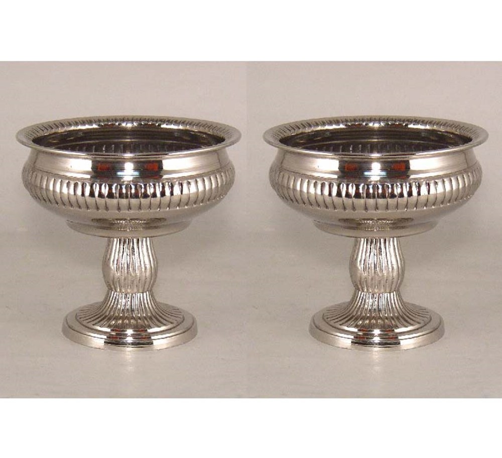 Compote Bowl Vase Aluminum Fluted Pedestal Ribbed 6″D 5.5″H Set/2 FREE SHIPPING