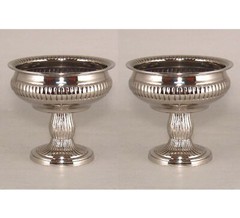 Compote Bowl Vase Aluminum Fluted Pedestal Ribbed 6″D 5.5″H Set/2 FREE SHIPPING