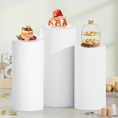 White Cylinder Stand Cover Spandex Cylinder Pedestal Cover Set of 3 Pure White