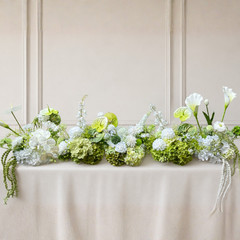 White Green Faux Floral Centerpiece Wedding Table Runner Arrangement Decor