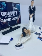 No Gamer Bride and Groom Funny Wedding cake topper COD or your game