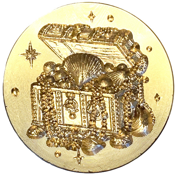 Treasure Chest 1.2″ diameter 3D wax seal stamp head, Shells, Pearls, Bubbles!