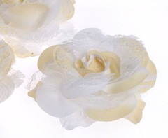 CraftbuddyUS 10 x 75mm 3D Vintage Lace & Fabric Rose Flowers for Wedding Decorat