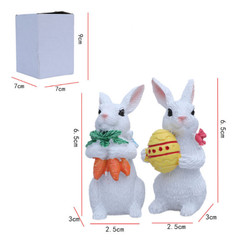 White Rabbit Resin Pair Easter Theme Carrot Egg Home Shelf Decor 2.5x3x6.5cm