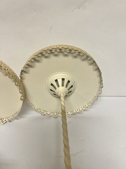 VTG Pair Metal Pedestal Display Stands Cream Lace Edge Wedding Cake Riser 8”