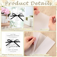 Pearl Wedding Invitation Kit W/ Vellum Jackets Ribbon & Pearl Stickers 50 Sets