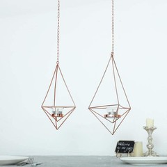 2 ROSE GOLD Geometric Tealight Candle Holders Metal Lanterns Party Centerpieces