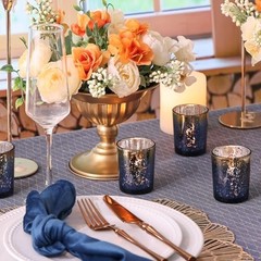 Navy Votive Candle Holders Set of 12, Speckles Mercury Glass Navy Blue+gold