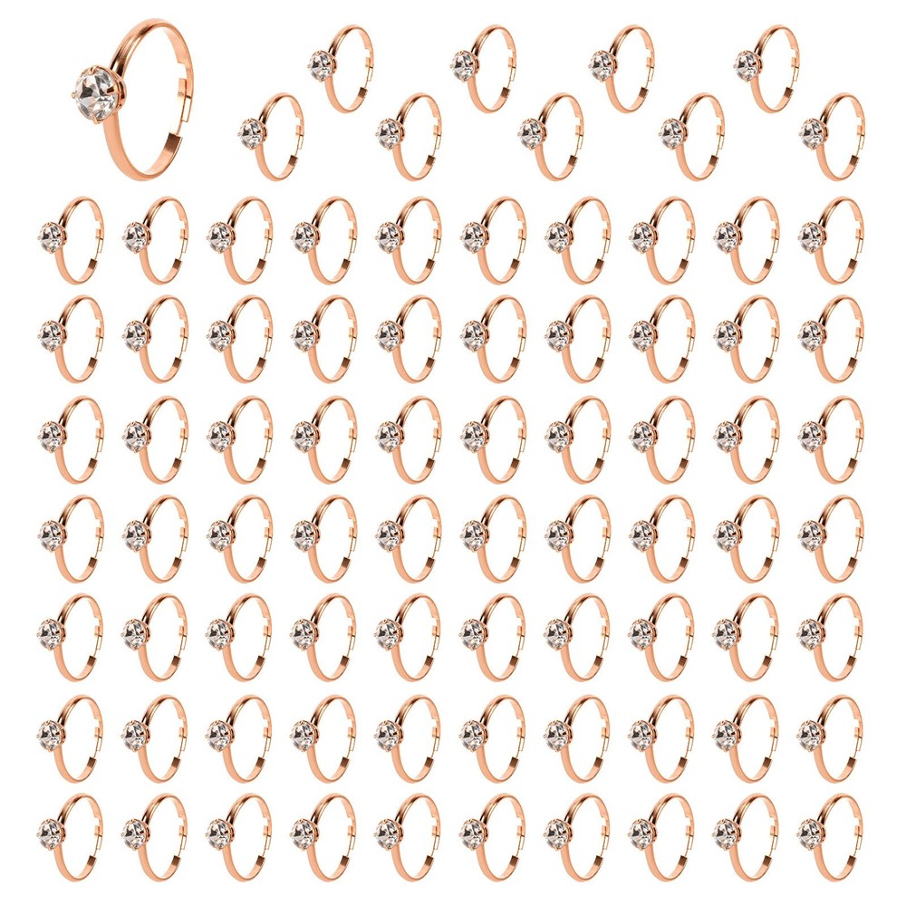 Mikovivi 80pcs Adjustable Fake Faux Rose Gold Bridal Shower Diamond Rings,