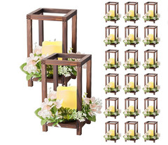 20 Set/60 Pcs Wooden Wedding Lantern Centerpiece – Dark Brown (Pre-Built)
