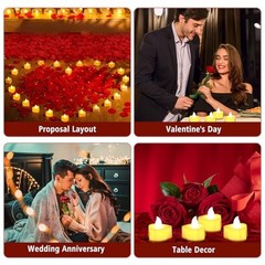 3000 PCS Artificial Rose Petals with 20 PCS Flameless LED Tea Lights Candles