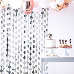 Metallic Silver Round 3×6.5 feet Foil Tassels Fringe Backdrop 6 feet,
