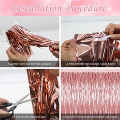 5 Pack Rose Gold Backdrop Birthday Decorations Foil Curtain Backdrop Bachelor…