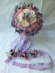 Wedding Bouquets 4pc package Bridal Bouquet SILK flowers Purple Orchid Hand Made