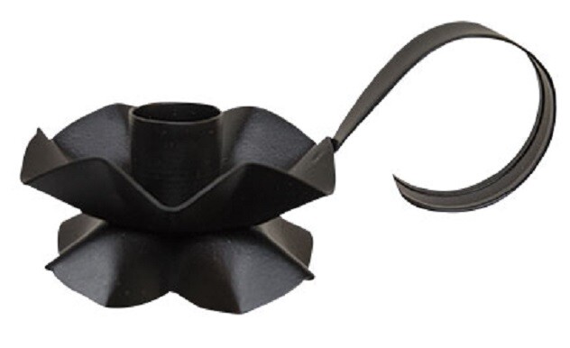 NEW Primitive BLACK Taper Candle HOLDER Flower Shaped with Handle Metal Country
