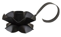 NEW Primitive BLACK Taper Candle HOLDER Flower Shaped with Handle Metal Country