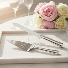 Personalized True Love Silver Wedding Cake Cutting Set Custom Engraved Wedding