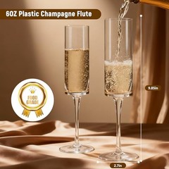 12-Pack Plastic Champagne Flutes, 6oz Square Disposable Toast 12-pack Clear