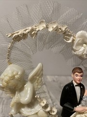 Vintage Bride Groom Wedding Topper Cherubs Arch Lace Flowers Stand 1950s 60s
