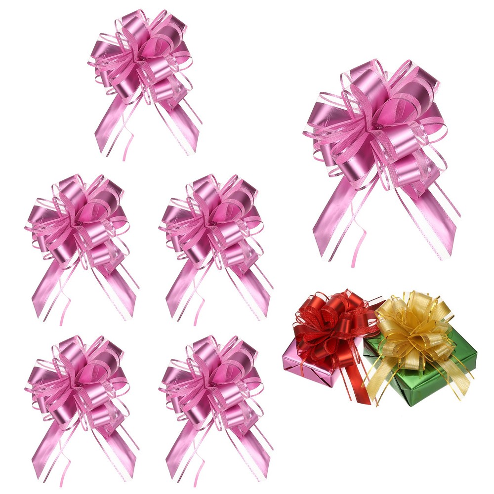 6 Pcs Large Pull Bow Gift Wrapping, 9 Inch Ribbon Organza Pink Bows