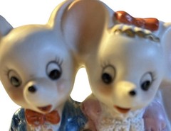 Vintage 6” Kitschy Bride & Groom Mouse Ceramic Wedding Cake Topper /1950’s-70’s