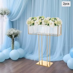2pcs Crystal Flower Stand Rectangular Wedding Gold Centerpieces Stand 90*70cm