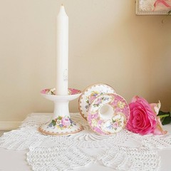 Royal Albert Lady Carlyle Porcelain Candle Holders – Floral Pair, Romantic Engli