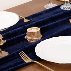 Socomi 2pcs Navy Blue Velvet Valentine’s Day Table 20″ x 120″ x 2pcs,