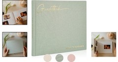 Elegant Sage Wedding Guest Book, 50 Pages, Linen Cover, 9×7 inches