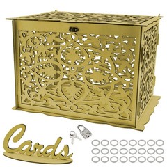 Golden Wooden Wedding Card Hollow Gift Box with Lock for Receptions Showers