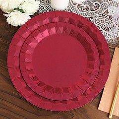 25 BURGUNDY Metallic Round 12″ Paper Salad Dinner Plates Geometric Design