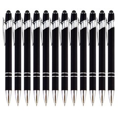 PASISIBICK 12-Piece Black Ballpoint Pen with Stylus Tip, 2 in 1 Stylish Metal…