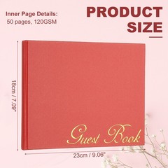 Elegant Guestbook, 9″x7″ Offset Paper Wedding Guest Book, Red