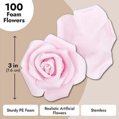 Artificial Flowers Foam Rose Heads – 3 x 1.2 in, Mixed Pink Shades, 100 Pack