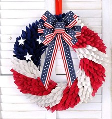 2 Pack 4th of July Decor Bow for Wreath,Red White Blue Stripe Stars Tree Topper