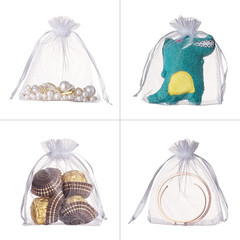 100PCS Premium Sheer Organza Bags, White Wedding Favor Bags with Drawstring, 4×6