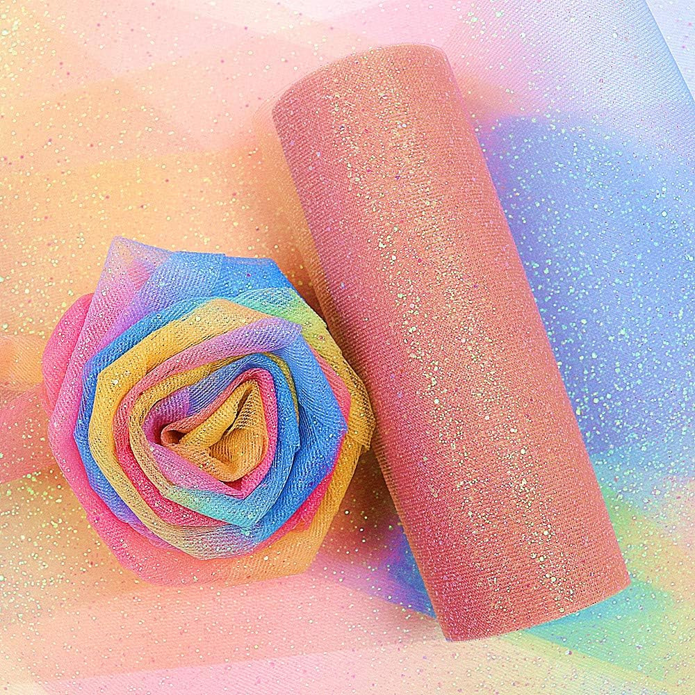 Rainbow Glitter Tulle Rolls 6 Inch X 10 Yards (30 Feet) for Table Runner Chair S