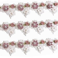 1 Yard Baroque Lace Flowers Pearls Ribbons, Vintage Rose Pearl