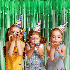 3 Pack Green Foil Fringe Backdrop Curtain 3.3ft*6.6ft Streamers Curtain for P…
