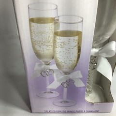 Wilton Toasting Glasses Silver Tone Hearts Flute Style 6 Ounces