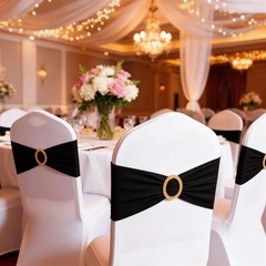 WENSINL Pack of 50 Spandex Black Chair 6×14, Sashes + Gold Buckles