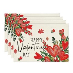 Hearts Love Happy Valentine’s Placemats Set 12″ x 18″, Rectangular 4 Pcs Red