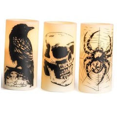 Hbaushun Halloween Flameless Candles LED Flickering Candles with Skull, Crow,
